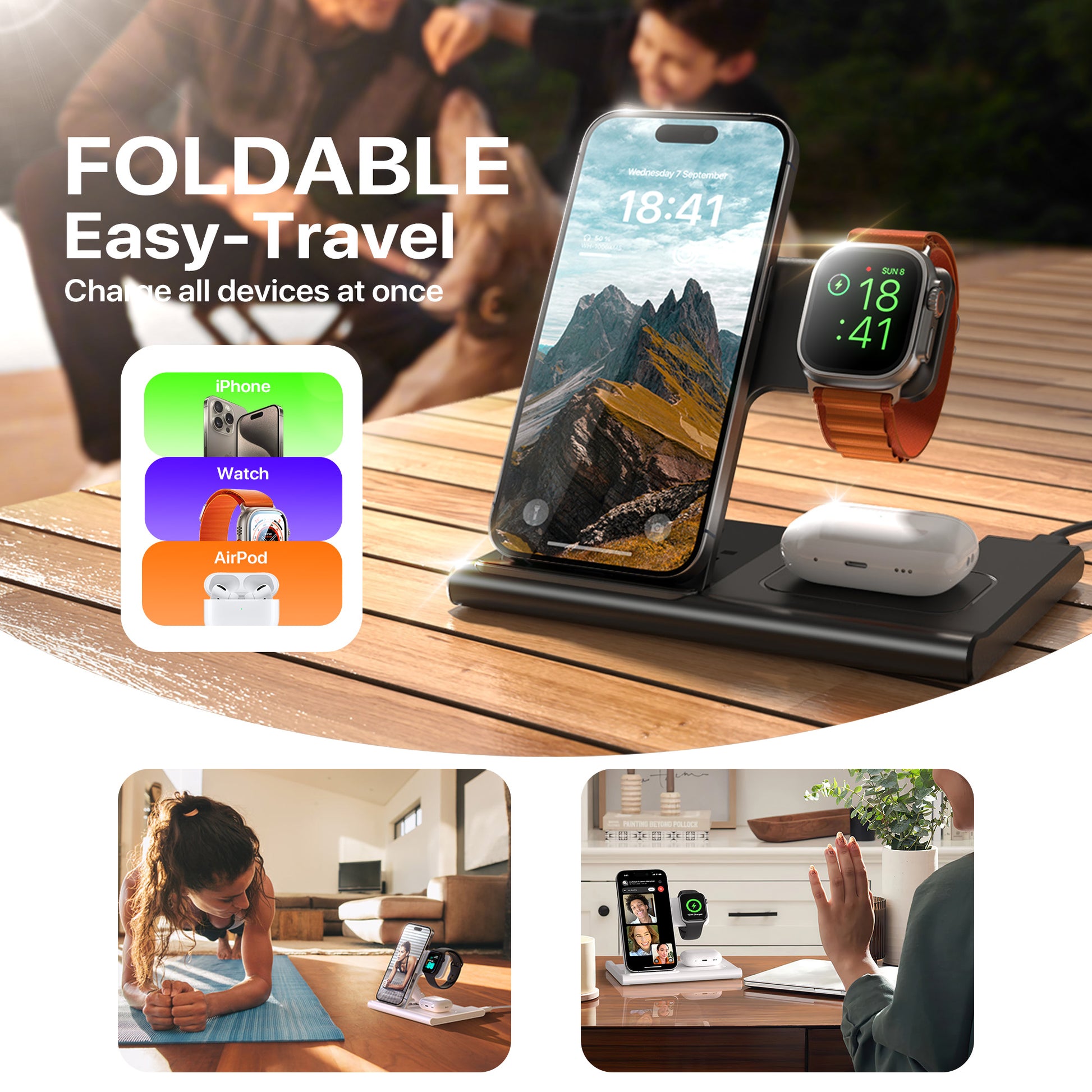 3 in 1 Wireless Charging Sation for Multiple Devices 