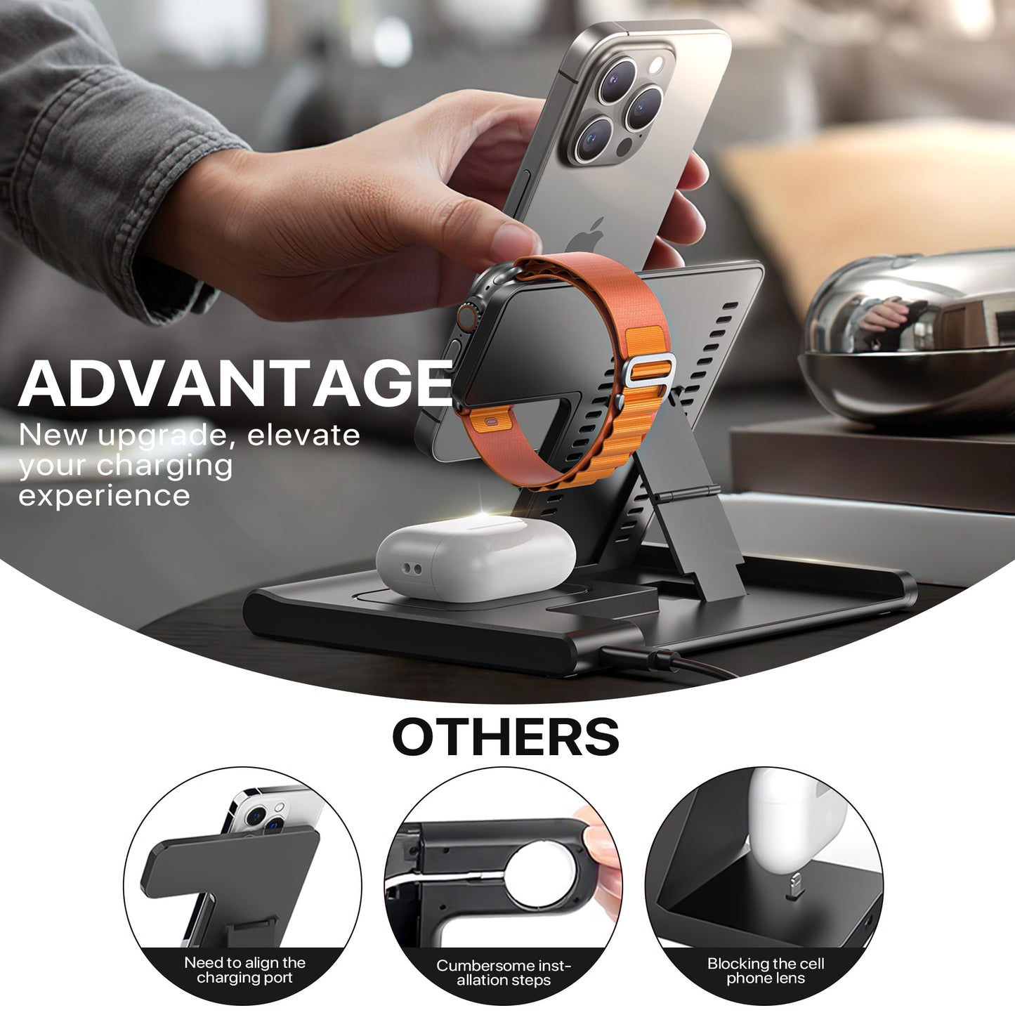 3 in 1 Wireless Charging Sation for Multiple Devices 